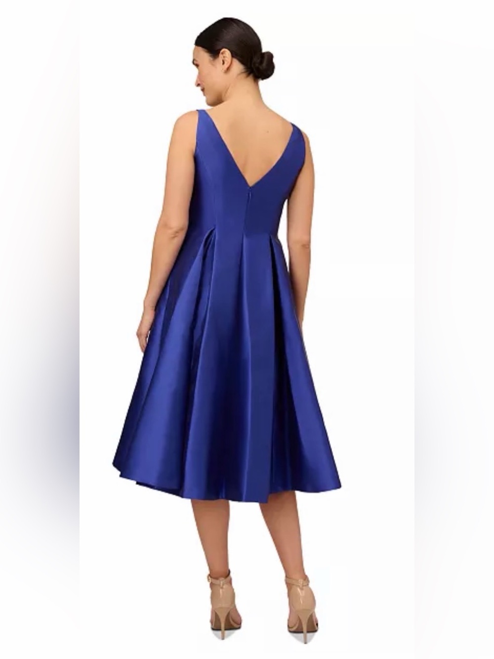 Adrianna Papell Satin Boatneck Midi Dress in Cobalt Blue - Picture 5 of 6